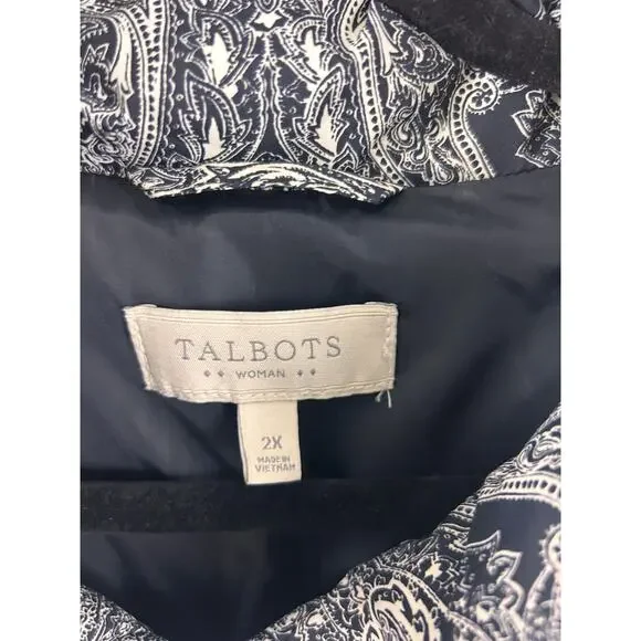 Talbots Woman 2X Paisley Puffer Vest Black White Zip Front Down Filled - Picture 7 of 7